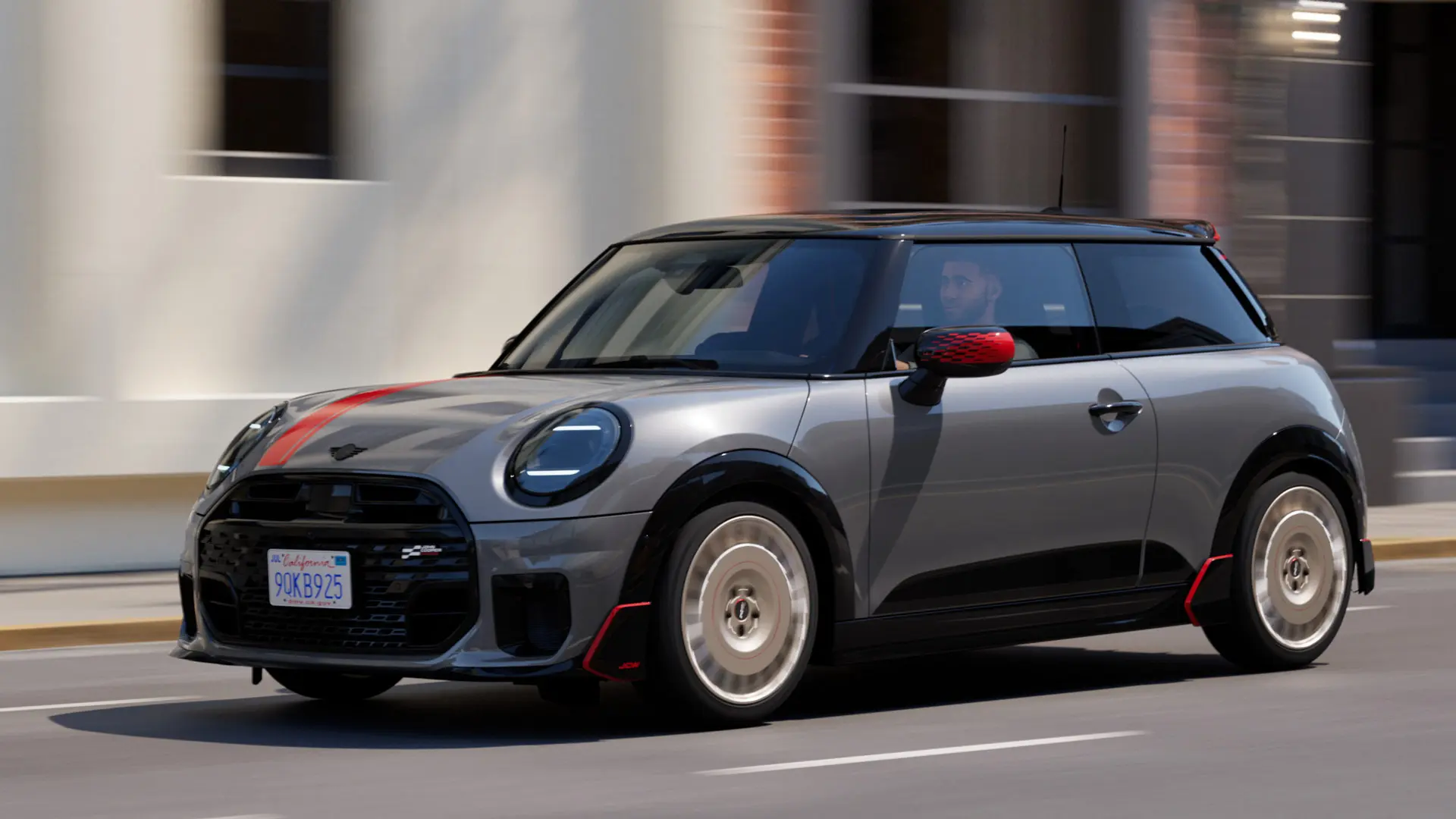 A man driving a MINI Cooper