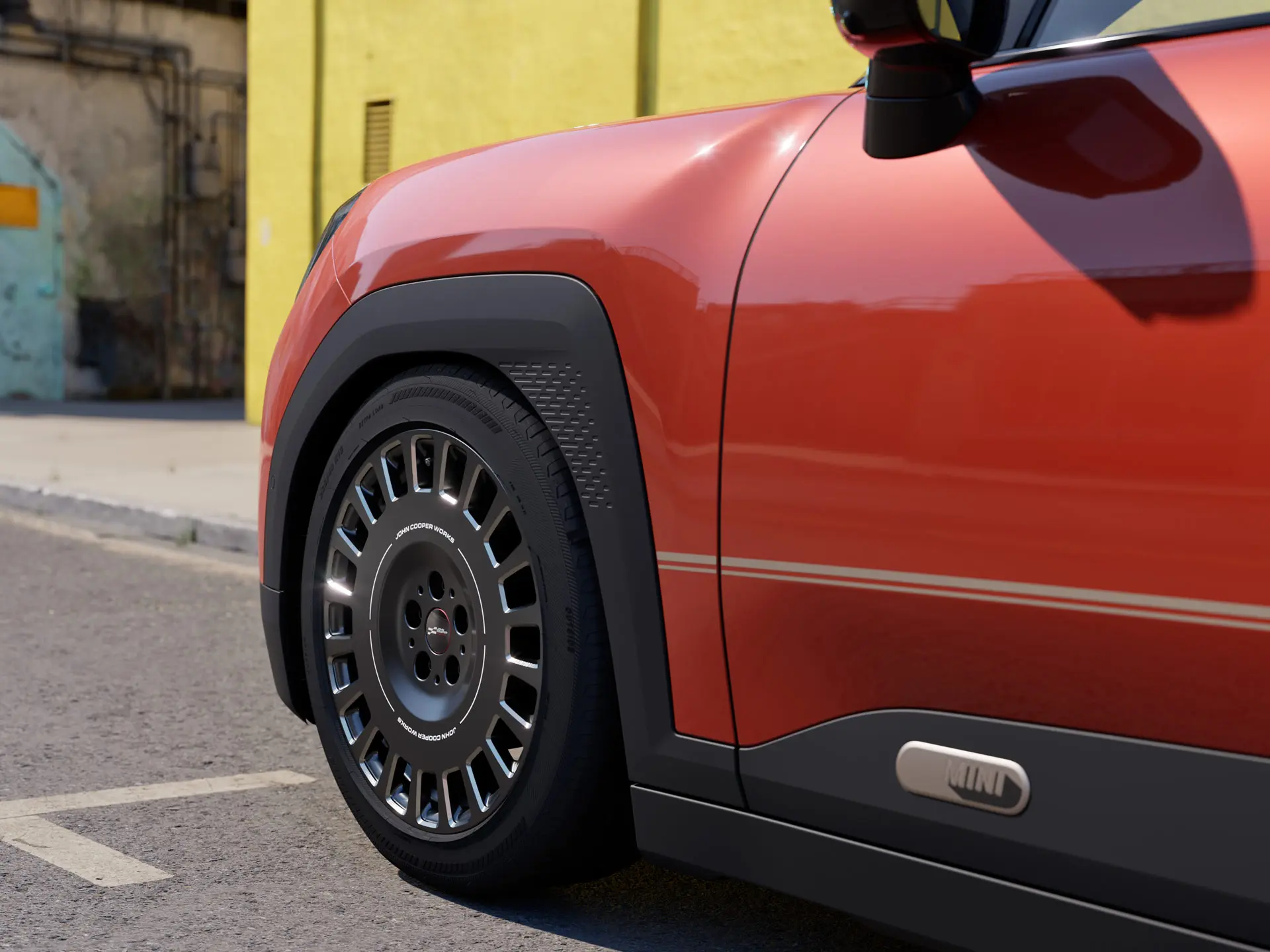 MINI Cooper in Chili Red equipped with 18" John Cooper Works alloy casted summer wheel, Rallye Spoke style 992.