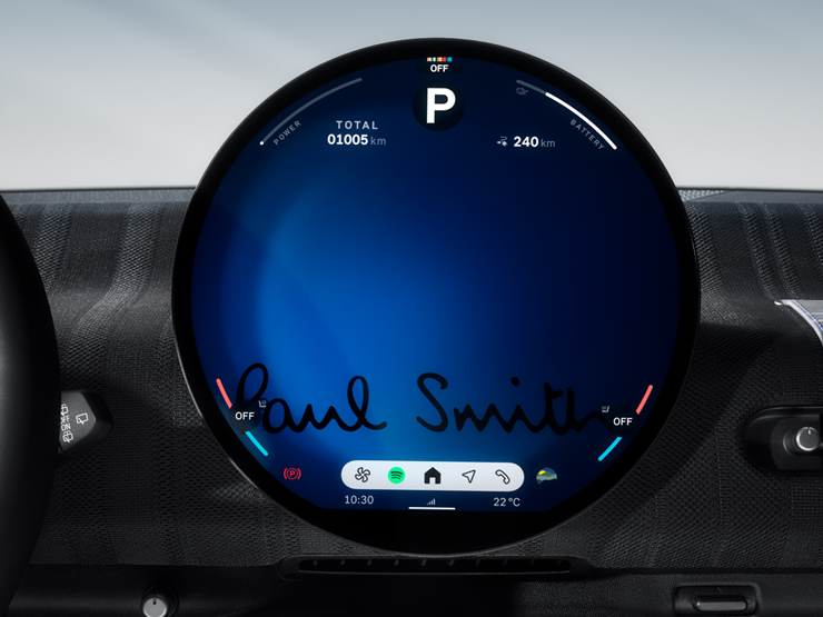 Detail view of the MINI Paul Smith Edition Dashboard and Display.